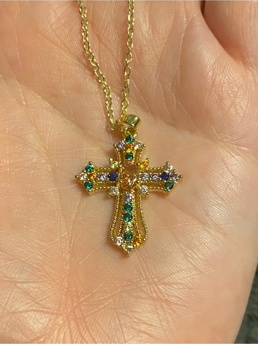 Gold plated Multi-Stone Cross Pendant Necklace - Women Jewelry
